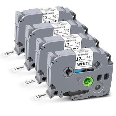 Imagem de Fita adesiva Tze231 compatível com Brother Tze-231 12 mm 0,47 laminado preto sobre branco P-Touch Tz231 Tze Tz Refil funciona com Ptouch Tz-231 PT-D220 D210 H110 D400 D410 D600, pacote com 4