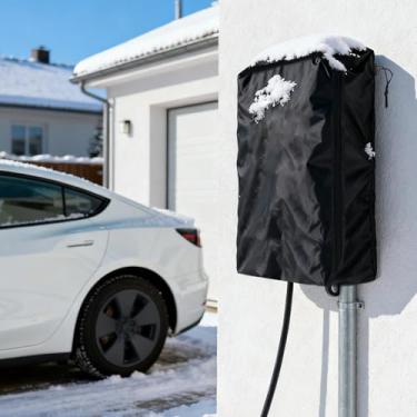 Imagem de Capa de carregador EV para parede externa 35 x 25 x 45 cm, capa de carregador de veículo elétrico à prova d'água para conector de parede Tesla nível 2, com zíper resistente a raios UV para todos os