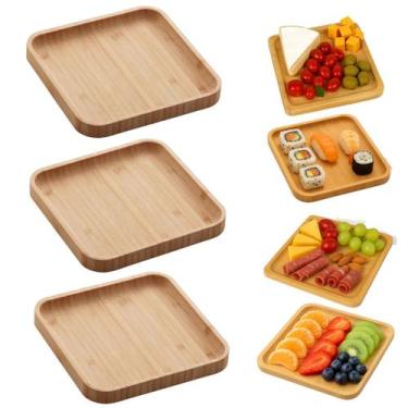 Imagem de KIT 3 BANDEJA BAMBU QUADRADA 17X17 PETISQUEIRA Tabua - GENERICO