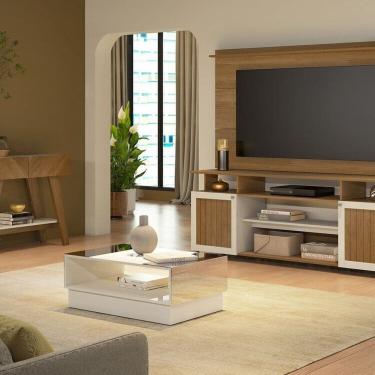 Imagem de Conjunto Sala de Estar Mesa de Detroit e Aparador Malibu e Painel Slim e Rack Vivaldi Cinamomo /Off White