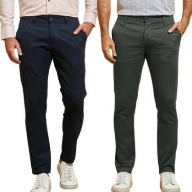 Imagem de Kit 2 Calças de Sarja Chino Com Bolso Traseiro Embutido Alfaiataria-Masculino