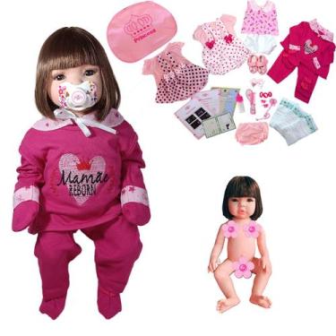 Imagem de Boneca Bebê Mamãe Reborn Enxoval Completo 4 Trocas