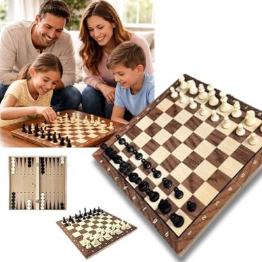 Imagem de Jogo Xadrez 3x1 Magnético Clássico Profissional Grande Luxo 39x39 Tabuleiro 100% Madeira Reflorestada Acabamento em Verniz Peças em Alto Acabamento em Resina Aesthetic