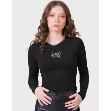 Imagem de Blusa Manga Longa Estampada Frio Moda Dia a Dia Inverno Elegante Amarelo - Feminino 12 a 18 anos-Feminino