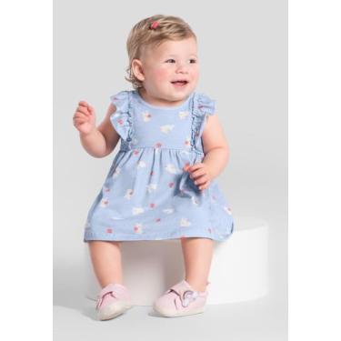 Imagem de Vestido bebê menina de coelhinhos Brandili Baby, Azul claro, P