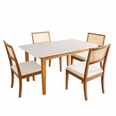 Imagem de Mesa com 4 Cadeiras Madeira Maciça Tampo Mdf e Vidro Tangará Cabecasa Madeiraoriginals...