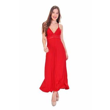 Imagem de Camisola Longa Sem Bojo Pijama Feminino Confortável Lua de Mel De Rend