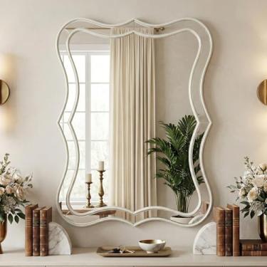 Imagem de DUOHONG Espelho de parede recortado; 61 x 81 cm; dourado; espelho decorativo moderno glamoroso com borda curvada recortada
