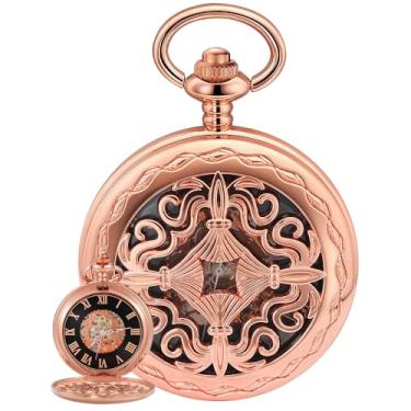 Imagem de Alwesam Relógio de bolso mecânico masculino com design de algarismos romanos em ouro ro...