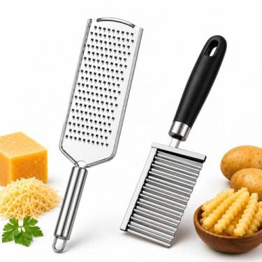 Imagem de Kit Ralador Inox Queijos E Cortador Ondulado Batata Legumes - Moment