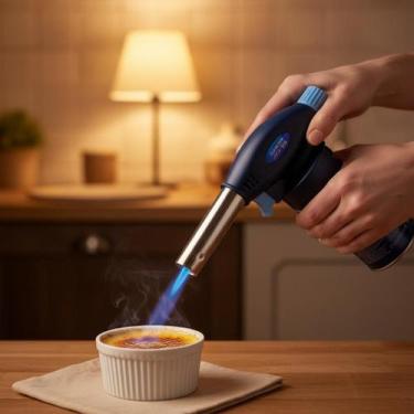 Imagem de Maçarico Para Culinária Controle Manual Azul Recarregável Gas Butano P
