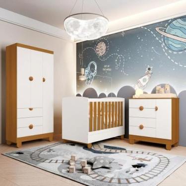 Imagem de Quarto de Bebê Completo Berço 2 em 1, Cômoda e Guarda Roupa 100% MDF A
