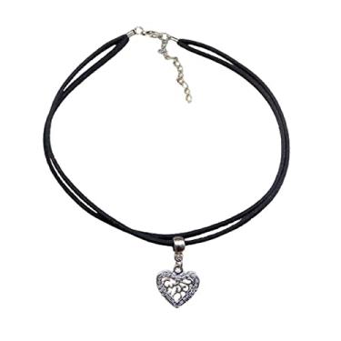 Imagem de Gargantilha Dupla Cordão De Couro Feminino Coração Choker