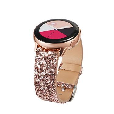 Imagem de Pulseira de glitter Meyicoo compatível com Samsung Galaxy Watch 42 mm/Gear S2 Classic & Gear Sport,pulseira de couro de 20 mm para Galaxy Active 2 relógio inteligente de 40 mm, Rose Gold
