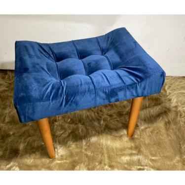Imagem de Puff Banqueta Retangular Decorativo C/ Pés Palito - Azul Marinho Veludo