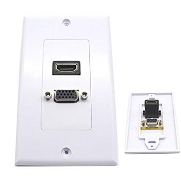 Imagem de Placas de parede VGA Poyiccot, 1 porta HDMI fêmea + 1 porta VGA 15P fêmea AV tomada de parede tomada de vídeo tomada placa conector de rosto branco ABS (1HDMI + 1 VGA)