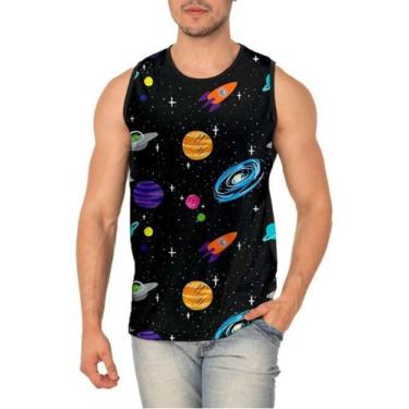 Imagem de Camiseta Regata Espaço Foguete Planetas  Full Print Ref:118 - Smoke