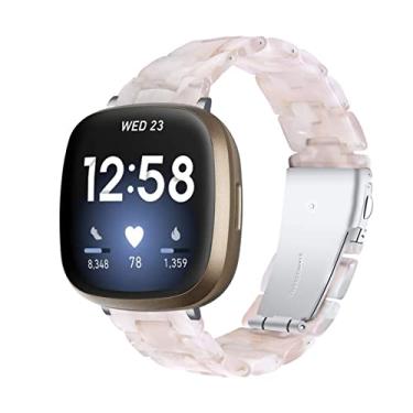 Imagem de Pulseira de relógio de resina compatível com Fitbit Versa 3/Fitbit Sense, pulseira de substituição leve ajustável para mulheres e homens com fivela de metal inoxidável (flor rosa - prata)