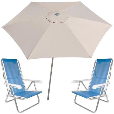 Imagem de Kit Guarda Sol Ombrelone 2,4m Malibu Bege 2 Cadeira 8 Posições Alumínio Sannet Praia Piscina Camping - Tobee