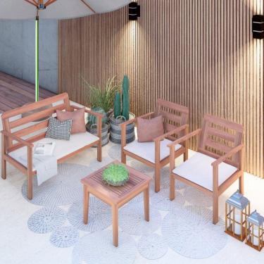 Imagem de Conjunto para Jardim com 1 Sofá 2 Poltronas 1 Mesa de Centro Madeira Maciça Cairo Cedro Rosa Madeira