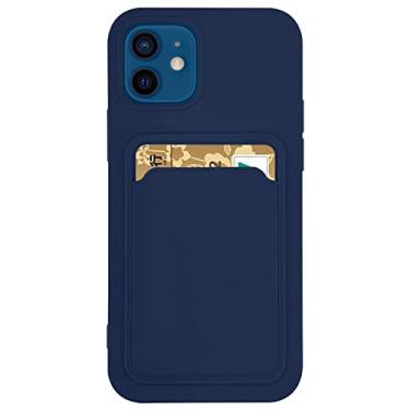 Imagem de Suporte de cartão capa de telefone de silicone macio para iphone 13 11 12 14 pro max mini xs xr x 6s 6 8 7 plus se capa de carteira de doces à prova de choque, azul marinho, para iphone xs max
