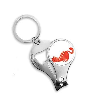 Imagem de Alicate de unha em aquarela gato gordo esticando animal chaveiro abridor de garrafas cortador