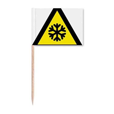 Imagem de Símbolo de aviso amarelo preto neve estrada gelo triângulo bandeira palito marcador decoração de festa