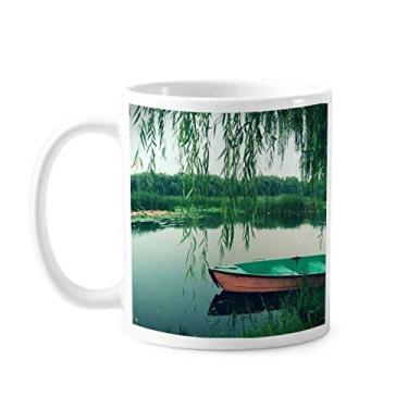 Imagem de Caneca Fotográfica de Lago de Barco Folha de Salgueiro Cerâmica Xícara de Porcelana de Café Talheres