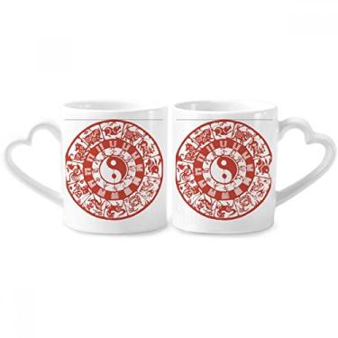 Imagem de Diagramas de Taiji Chinês Conjunto de canecas de porcelana para casais do zodíaco Yin-yang com alça de coração