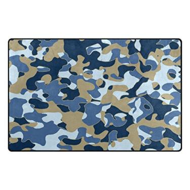 Imagem de ColourLife Tapete leve, tapete macio, tapete para decoração de cômodos, entrada de 78,7 x 50,8 cm, azul marrom camuflado