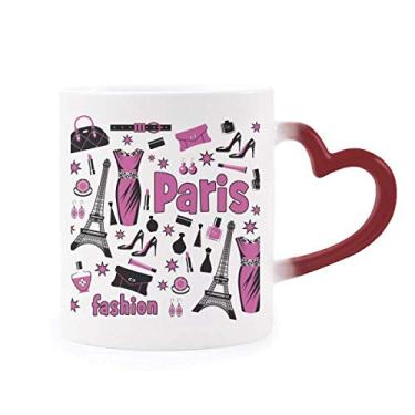 Imagem de Dressing Lady France Torre Eiffel Rosa Caneca Sensível ao Calor Caneca Vermelha Mudança de Cor