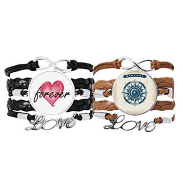 Imagem de DIYthinker Pulseira Bússola Exploração Militar Oceano Pulseira de Mão Corda de Couro Forever Love Conjunto Duplo