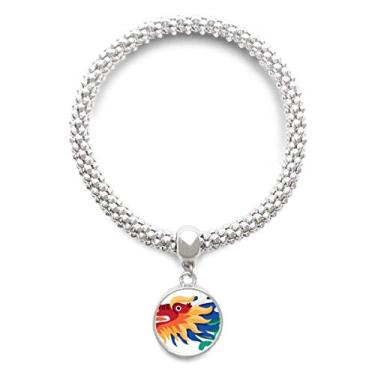 Imagem de DIYthinker Pulseira de prata com pingente e corrente ajustável com padrão de arte da cultura tradicional de dragão chinês