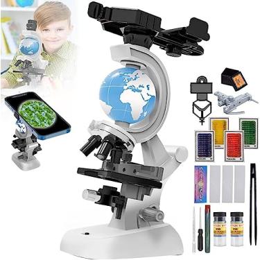 Imagem de 100X-1200X Microscópio Monocular Infantil com Globo, Com 48 EspéCime Conjunto & Acessórios Operacionais, MicroscóPio BiolóGico para Alunos da Escola Primária