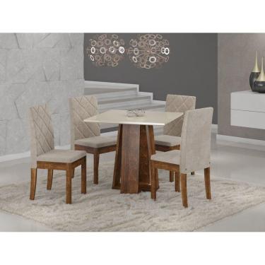 Imagem de Conjunto Sala de Jantar Mesa Luci 90x90cm Tampo Vidro/MDF com 4 Cadeiras Cristal Sonetto Móveis Rústico/Off White