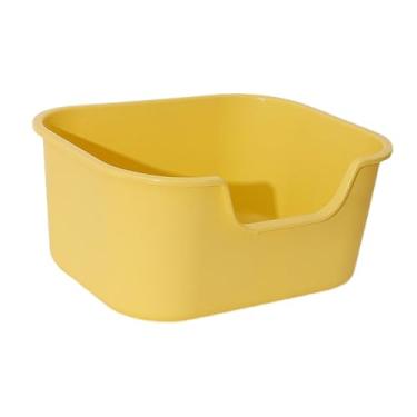 Imagem de Ioensy Bandeja aberta da maca do gatinho da caixa de areia, comadre portátil do animal de estimação, toalete do gatinho anti espirrando bandeja alta lateral, amarelo