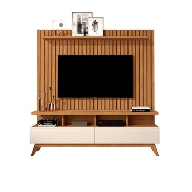 Imagem de Rack Vivare 1.6 Wood Com Painel Classic Ripado Para TV Até 65 Polegadas Nature/Off White - Giga Móveis