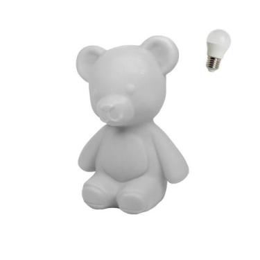 Imagem de Luminária Abajur Mesa Infantil Urso Teddy Branco Com Lâmpada Led Para