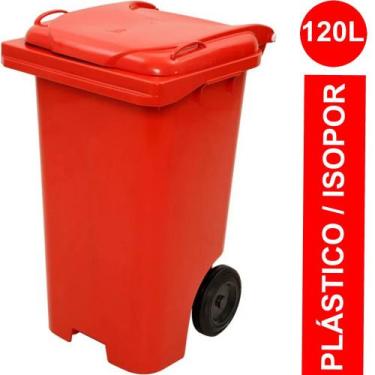 Imagem de Lixeira Coletor De Lixo Pp 120 L Com Tampa E Rodas Vermelho - Jsn