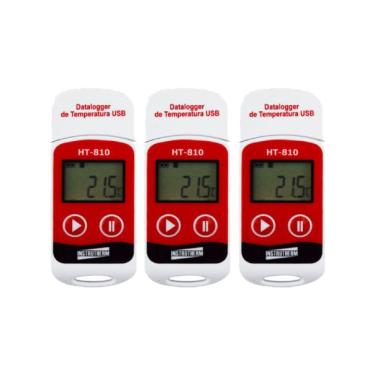 Imagem de Kit 3 Datalogger Digital Escala -30 A 70°C 32000 Dados Termômetro °C °F Usb Software Ht...