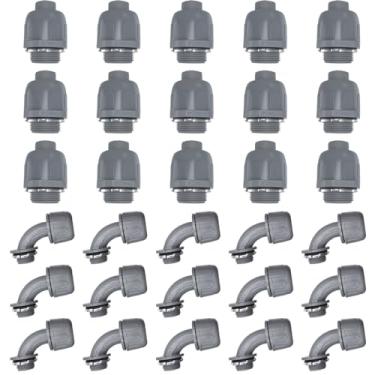 Imagem de Voittozege 30 peças 1/2 polegada conector apertado líquido PVC acessórios de conduíte elétrico reto 180 e 90 graus conector de conduíte flexível para casa de banho cozinha tubo, cinza