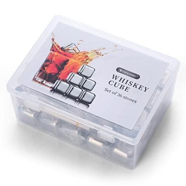 Imagem de Pacote com 36 pedras de uísque, cubos de gelo reutilizáveis, tecnologia de alta refrigeração, cubos de gelo de aço inoxidável, para uísque, vodca, licores, vinho, suco de bebida ou refrigerante,
