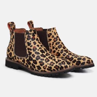 Imagem de Bota Feminina Em Couro Cano Curto Confortável Resistente Leve Estampa De Onça Festa De Peão-Feminino