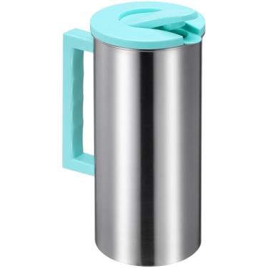 Imagem de 1 Unidade Jarro De Suco De Aço Inoxidável Chaleira De Metal Máquina De Chá Quente Jarro De Servir De Aço Inoxidável Pote De Suco Jarro De Chá De Metal Água Bebida Gelada Laranja