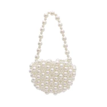 Imagem de MOSSTYUS Bolsa de ombro para meninas, pérola, pequena, com contas, para mulheres, meninas, com contas, embreagem para noite, formatura, casamento, Bolsa em forma de coração de pérola branca, One Size