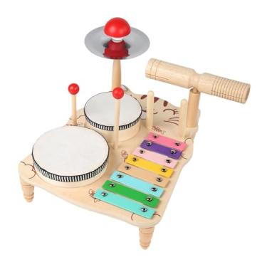 Imagem de Colaxi Tambor xilofone brinquedo de madeira xilofone brinquedo musical brinquedo educativo pré-escolar kits de música crianças bebê tambor conjunto