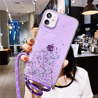 Imagem de Correia com fio de glitter Colar de corrente de telefone Talabarte de transporte Capa de telefone para iPhone 11 Pro XS Max XR X 7 mais 8 6 para samsung S8 S9 S10, roxo, para iphone 11