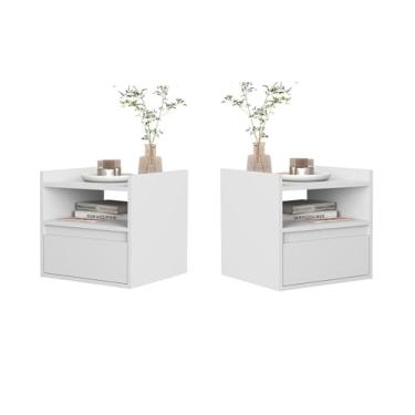 Imagem de Kit 2 Mesas de Cabeceira Suspensa com Porta Manaus cor Branco - MJM Casa dos Moveis