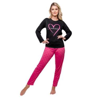 Imagem de Pijama Feminino Manga Longa e Calça Estampa Poá Diones Frio, Preto, Ro