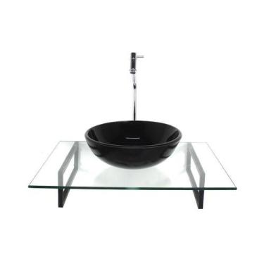 Imagem de Kit Cuba Vidro Redonda Preta Tampo 60Cm Incolor E Suporte - Cubas E Ga